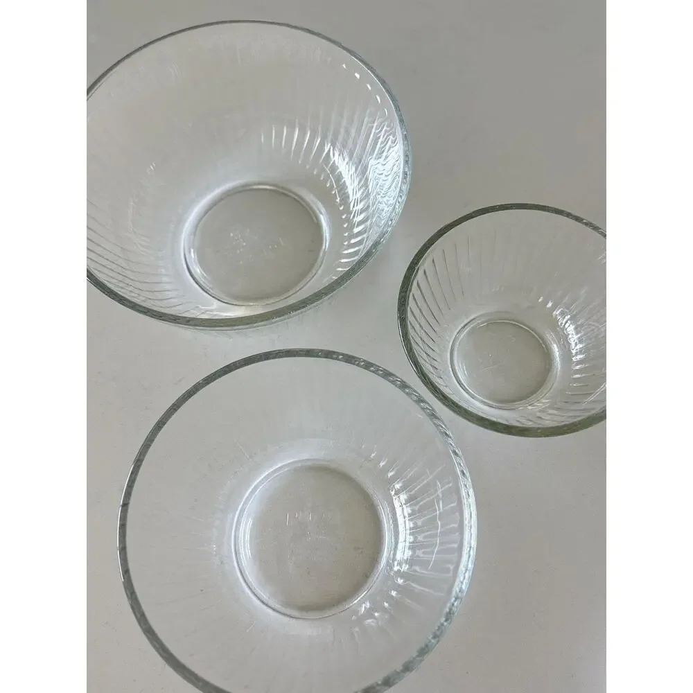Vintage Pyrex Clear Glass Mixing Bowls Set, Ribbed Nesting Kitchenware